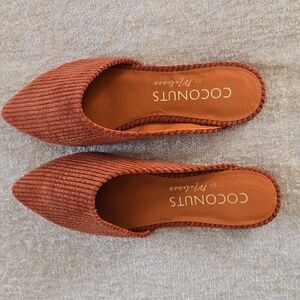 Mules by coconuts, burnt orange corduroy